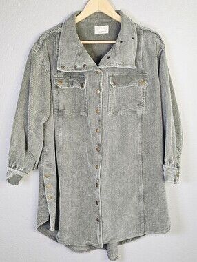 Oli & Hali Olive Corduroy Shacket Shirt Jacket Medium Oversized Snap Front